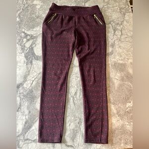 Burgundy Stretchy Skinny Women Patterned Pants with Zipper on the Pockets size L